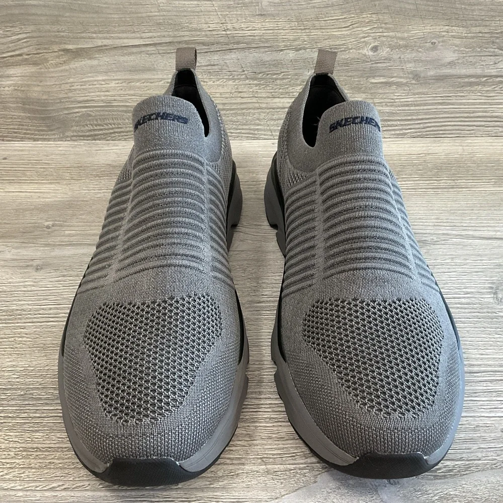 Skechers Mens Size 13 Grey Mesh Relaxed Fit Goga Mat Arch Walking Slip On Shoes